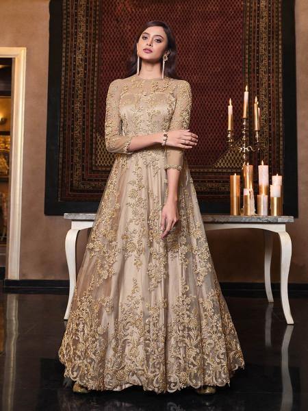 Myra Beige Net Embroidery Beautiful Gown