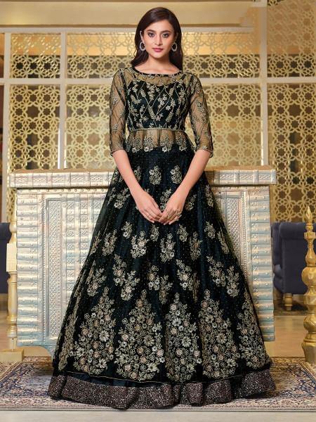 Myra Black Net Embroidery Gown