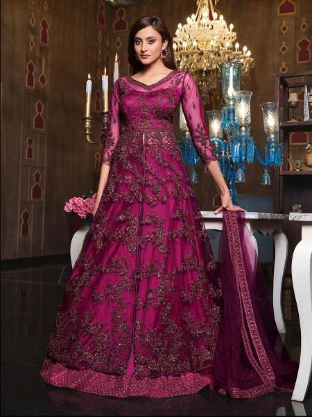 Myra Hot Pink Net Embroidery Gown