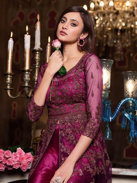 Myra Hot Pink Net Embroidery Gown online