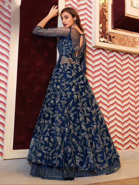 Navy Blue Net Embroidery 