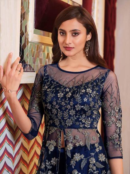Myra Navy Blue Net Embroidery Gown online