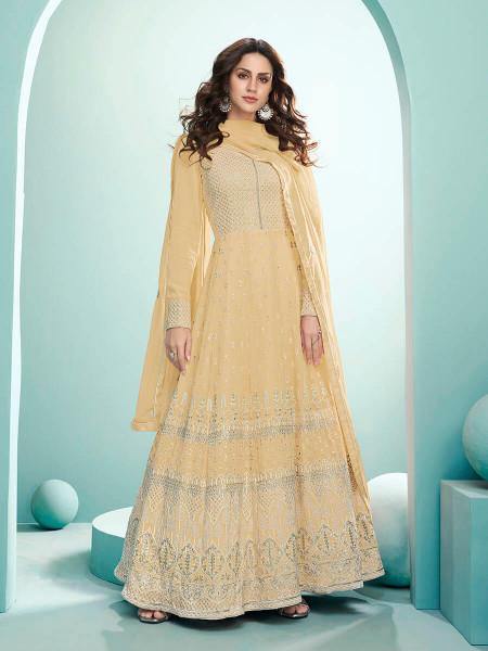 Myra Dusty Yellow Georgette Embroidered Anarkali Suit