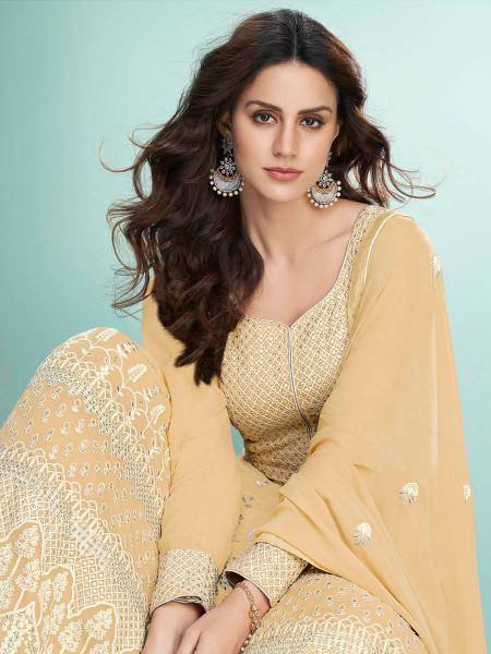 Myra Dusty Yellow Georgette Embroidered Anarkali Suit online