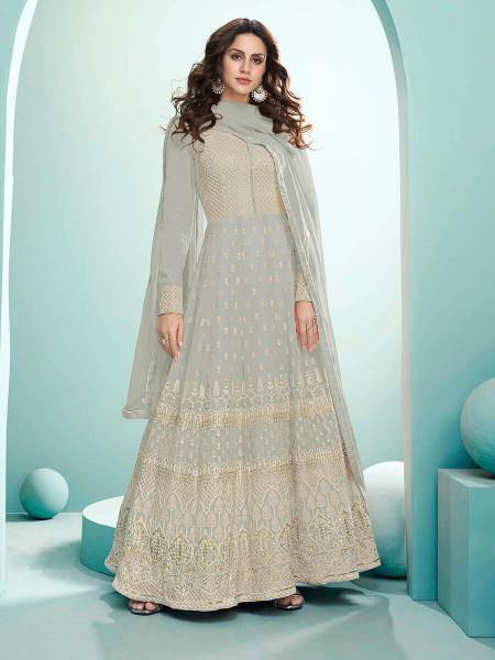 Myra Dusty Grey Georgette Embroidered Anarkali Suit