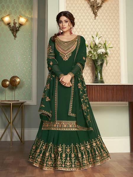 Myra Green and Gold Georgette Embroidered Gharara Suit