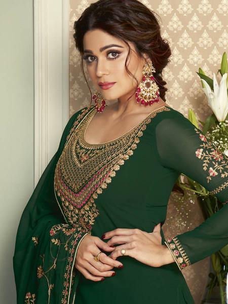 Myra Green and Gold Georgette Embroidered Gharara Suit on-line