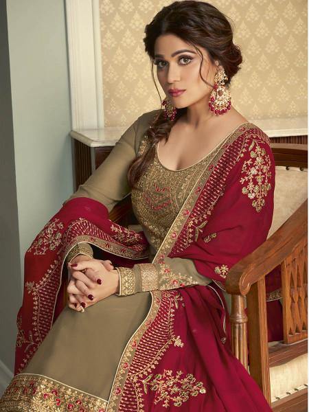 Myra Brown and Maroon Georgette Embroidered Gharara Suit online