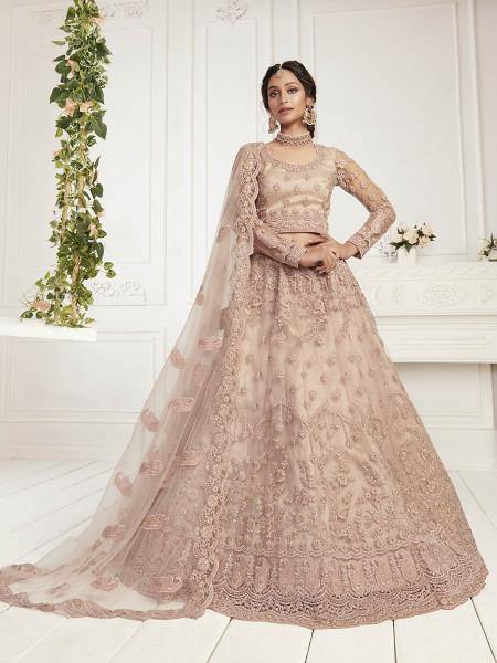 Myra Dusty Pink Heavy Embroidered Net Bridal Lehenga