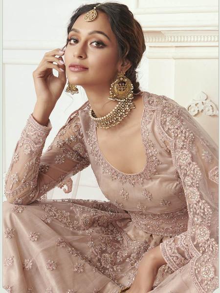 Myra Dusty Pink Heavy Embroidered Net Bridal Lehenga online