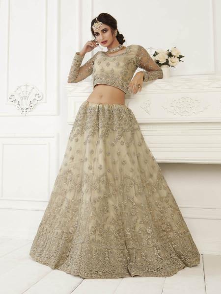 Myra Beige Heavy Embroidered Net Bridal Lehenga online