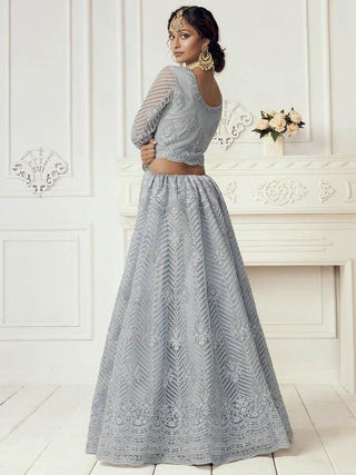 Myra Dusty Sea Blue Heavy Embroidered Net Bridal Lehenga