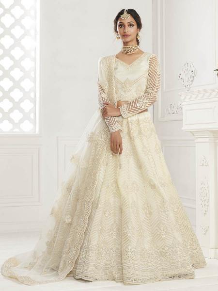 Myra Beautiful Fashion Off White Heavy Embroidered Net Bridal Lehenga