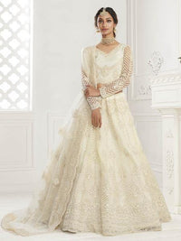 Thumbnail for Myra Beautiful Fashion Off White Heavy Embroidered Net Bridal Lehenga