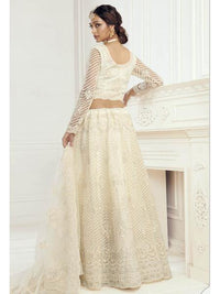 Thumbnail for Beautiful Fashion Off White Heavy Embroidered Net Bridal Lehenga