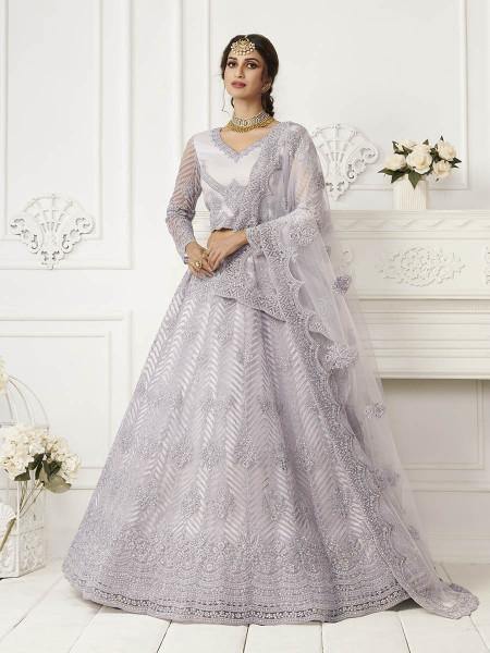Myra Grey Heavy Embroidered Net bridal Lehenga - Distacart