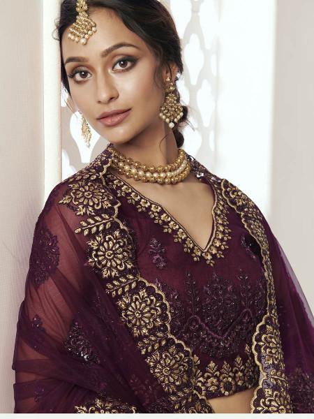 Myra Wine Heavy Embroidered Net Bridal Lehenga