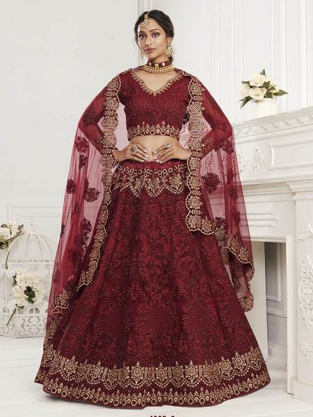 Myra Maroon Heavy Embroidered Net Bridal Lehenga
