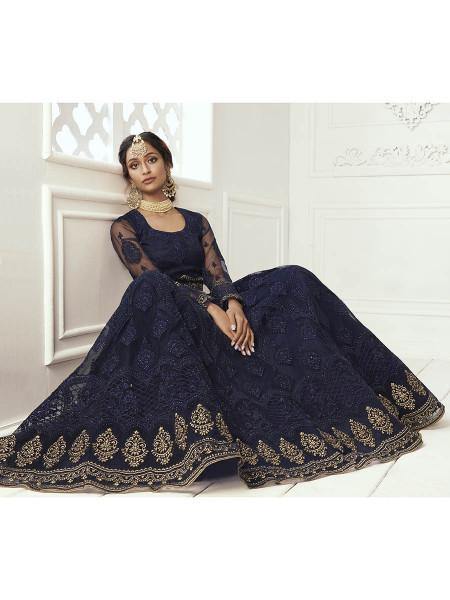 Myra Navy Blue Heavy Embroidered Net Bridal Lehenga