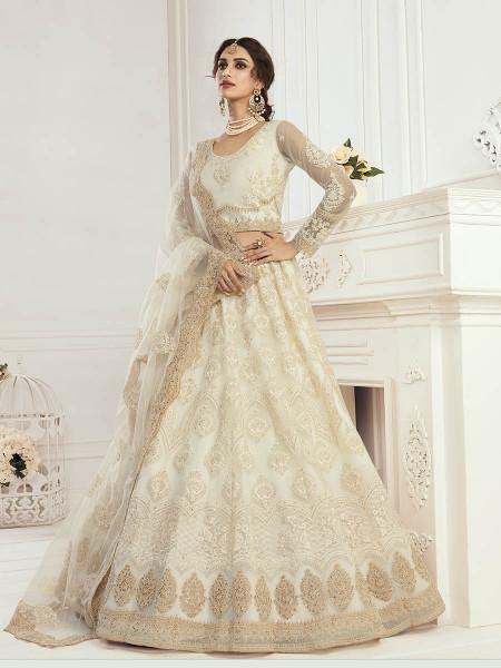Myra Cream Heavy Embroidered Net Bridal Lehenga