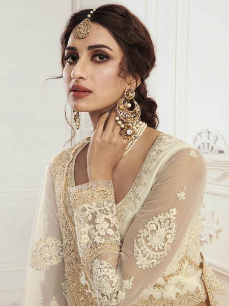Myra Cream Heavy Embroidered Net Bridal Lehenga
