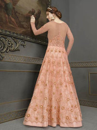 Thumbnail for Myra Peach Soft Net Embroidered Handwork Gown Style Suit