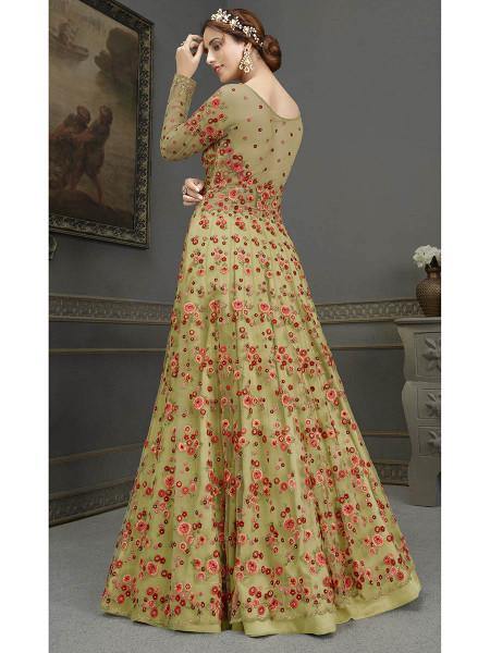 Myra Green Soft Net Embroidered Handwork Gown Style Suit