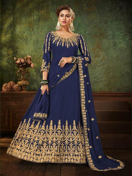 Myra Navy Blue Georgette Embroidered Gown
