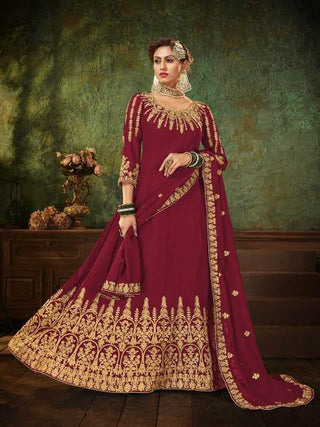 Myra Maroon Georgette Embroidered Gown