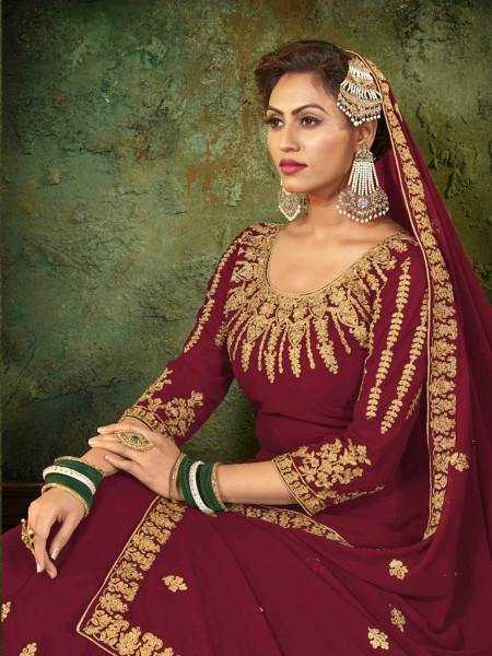 Myra Maroon Georgette Embroidered Gown online