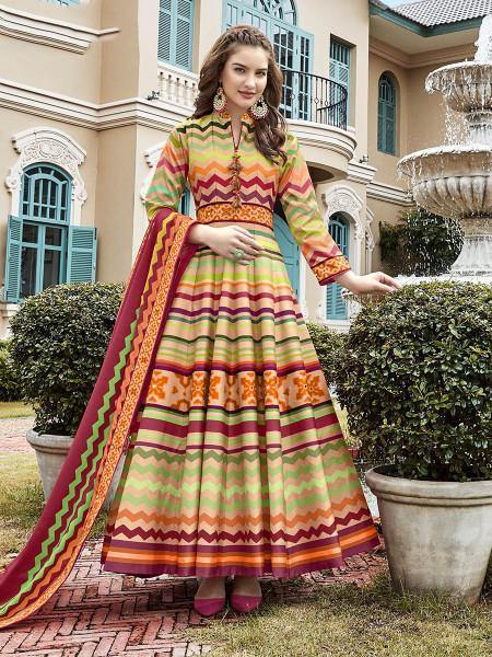 Myra Beautiful Multicolour Silk Digital Patola Gown
