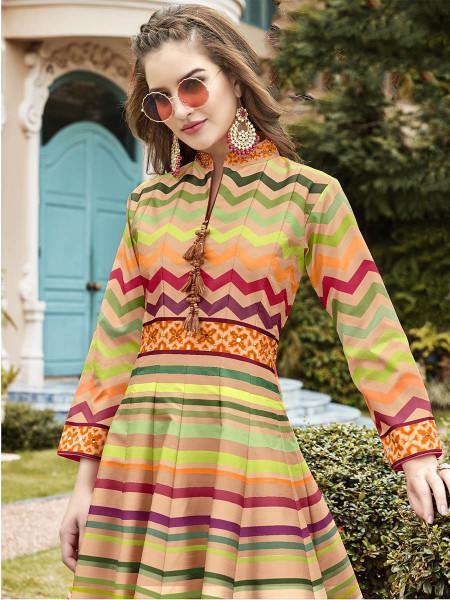 Myra Beautiful Multicolour Silk Digital Patola Gown Online