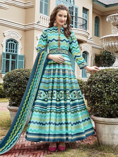 Myra Multicolour Silk Digital Patola Gown