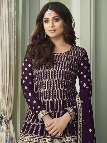 Myra Purple Georgette Embroidered Palazzo Suit