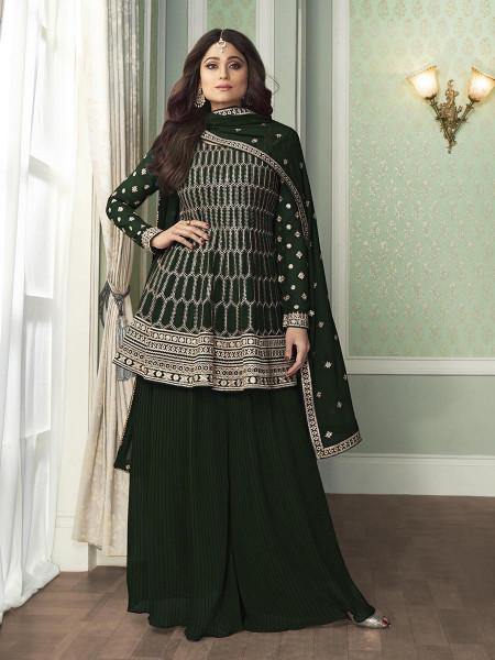 Myra Beautiful Green Georgette Embroidered Palazzo Suit For Girls