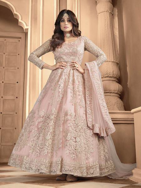 Myra Dusty Pink Butterfly Net Embroidered Anarkali Suit
