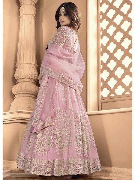 Myra Pink Butterfly Net Embroidered Anarkali Suit