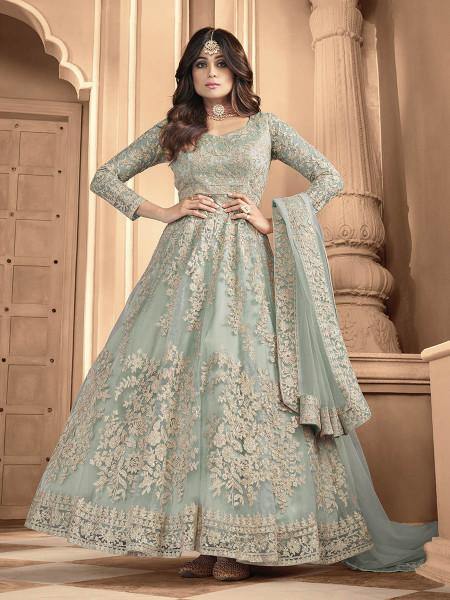 Myra Sea Blue Butterfly Net Embroidered Anarkali Suit