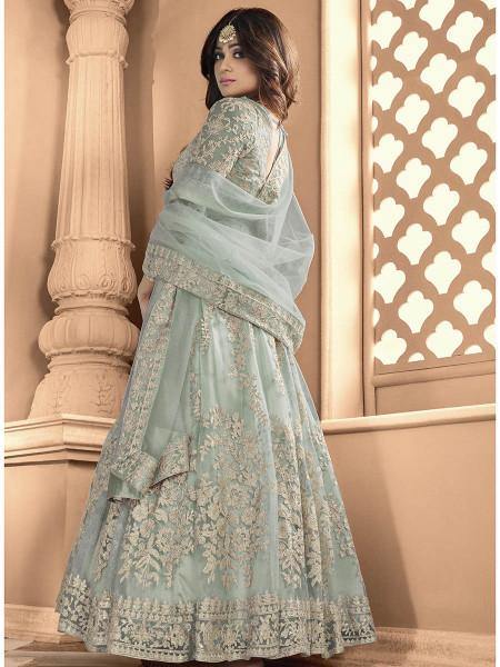 Myra Sea Blue Butterfly Net Embroidered Anarkali Suit