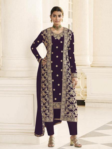 Myra Wine Jacket style Heavy Embroidered Suit