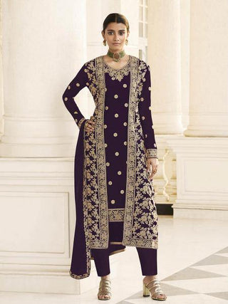 Myra Wine Jacket style Heavy Embroidered Suit
