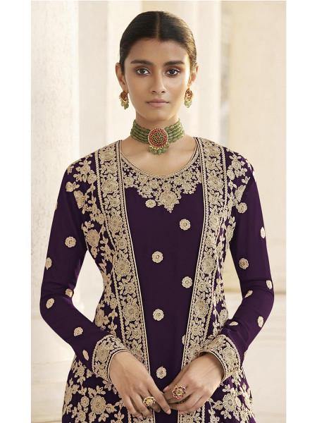 Myra Wine Jacket style Heavy Embroidered Suit