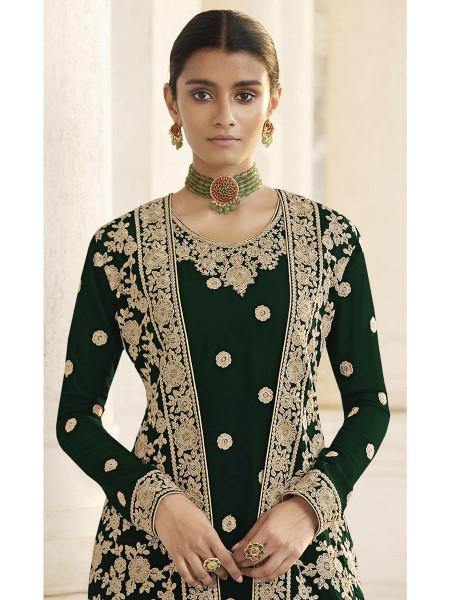 Myra Deep Green Jacket style Heavy Embroidered Suit online 