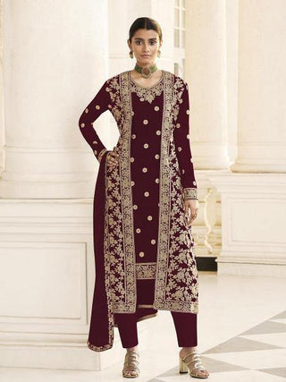 Myra Maroon Jacket style Heavy Embroidered Suit