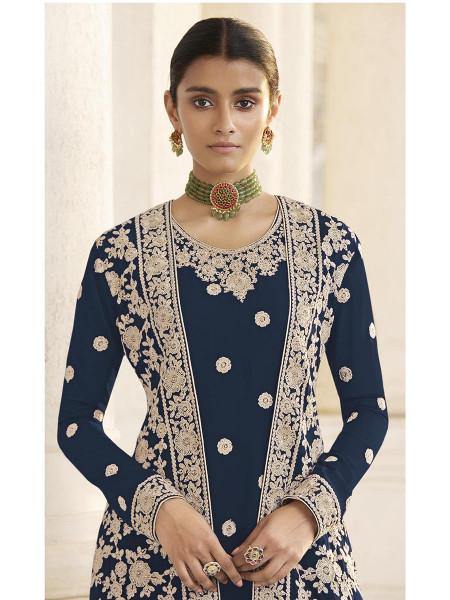 Myra Navy Blue Jacket style Heavy Embroidered Suit online