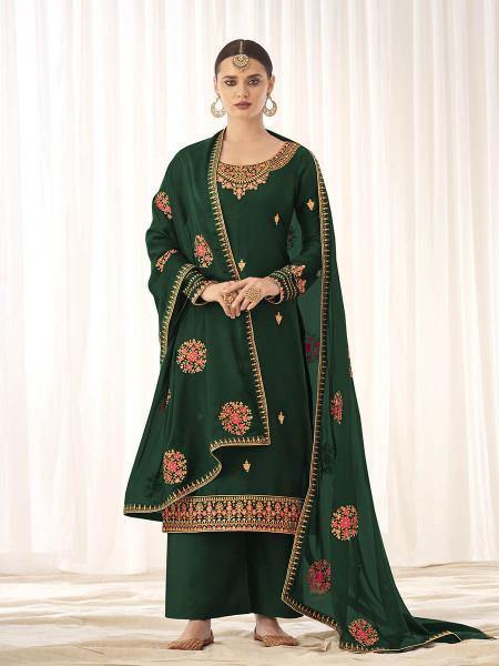 Myra Green Georgette Embroidered Palazzo Suit