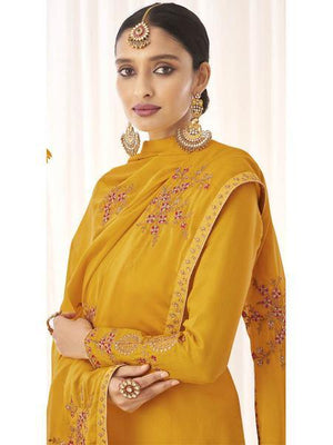 Myra Yellow Georgette Embroidered Palazzo Suit