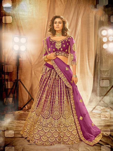 Myra Wine Heavy Embroidered Net Lehenga