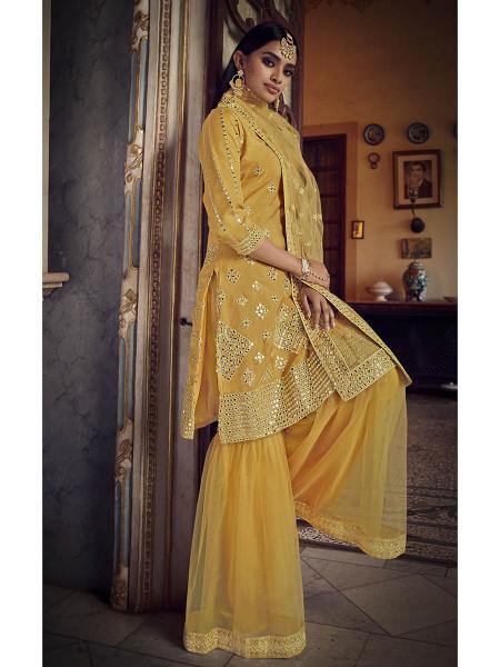 Myra Musturd Yellow Heavy Embroidered Gharara Suit - Distacart