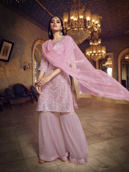 Myra Baby Pink Heavy Embroidered Gharara Suit